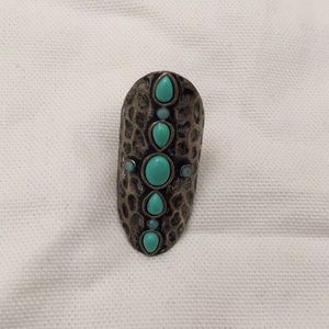 Fashion Hammered Long Ring with Turquoise stones